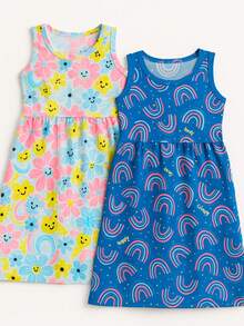 kit com 2 VESTIDOS para meninas gode rodado estampado modelo REGATA - Multicolorido - Visão 3