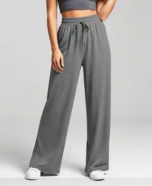 Wide Leg Pants With Flare Leg, Sophisticated Fit, Structured Style, High , Contemporary, Casual, Comfortable, Modern, Chic - 灰色 - 查看 1