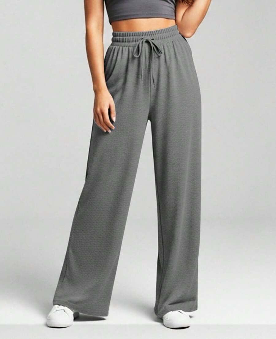 Wide Leg Pants With Flare Leg, Sophisticated Fit, Structured Style, High , Contemporary, Casual, Comfortable, Modern, Chic - 灰色 - 查看 1