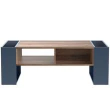 Coffee Table With A Wood-Grain Finish, Handleless Drawer, Storage Compartment, And A Rear Compartment With Double Access. Side Table For Sofa With Ample Storage Space. Anthracite Color.