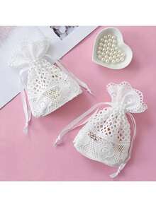 4 Stück/1 Stück Baumwoll-Kordelzugbeutel, weiße Spitzenbeutel mit Hohlmuster, Schmuckaufbewahrungsbeutel, bestickter Spitzenbeutel mit Blumenmuster, geeignet für Hochzeit, Geburtstagsfest, Hochzeitssüßigkeiten, Schmuckhandwerk, Zuhause Feiertags-Party Dekorations-Geschenkverpackungsbeutel - Verschiedenfarbig - Übersicht 8