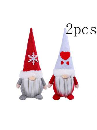2 件套现代圣诞小矮人装饰品 - 涤纶无脸圣诞老人矮人玩偶，无需用电的节日摆件，适用于家居、橱窗展示和派对装饰