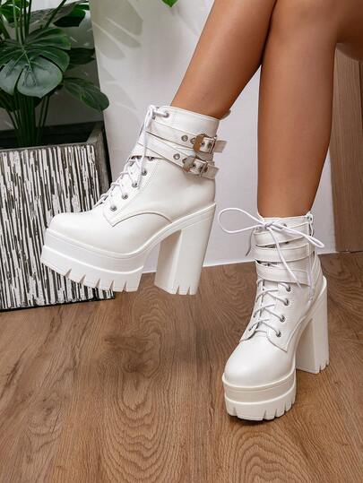 2026秋冬新款女士踝靴，时尚百搭，搭扣设计，英伦风，粗跟，防水厚底高跟，女鞋