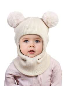 Dziecięca czapka z dzianiny z podwójną kulką chroniąca uszy, ciepła dla chłopców i dziewczynek