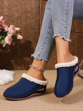 Women's Plus Size Thermal Lined Slip-On Warm House Slippers With Covered Toe Design, Autumn/Winter 2025 New Arrival