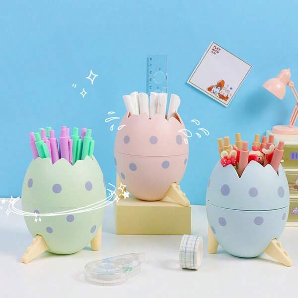 Cute Dinosaur Egg Pen Holder, Desktop Decor Storage Cylinder, Multi-Functional Makeup Brush Organizer, Large Capacity Student/Office Desk Stationery Storage Box