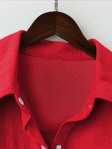 Women's Solid Color Drop Shoulder Long Sleeve Ribbed Blouse, Autumn Spring Red - Red - View 5