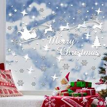 MX  Christmas Mirror Decals Stickers Merry Christmas Santa Claus Reindeer Snowflakes Window Mirror Clings Xmas Acrylic Wall Art Decals Decor For DIY Holiday Winter Party Home Window Decor - 白色 - 查看 4