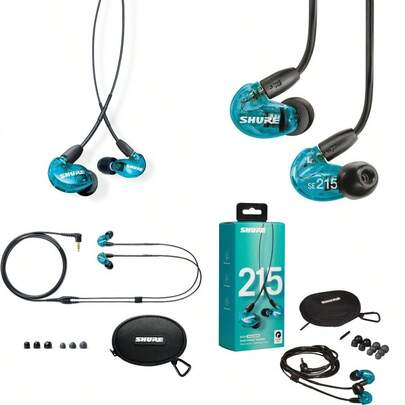 SE215 PRO Wired Earbuds Professional Sound Isolating Earphones Clear Sound And Deep Bass Single Dynamic MicroDriver Secure Fit In Ear Monitor Plus Carrying Case And Fit Kit Blue SE215SPE