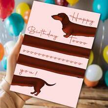 Adult Birthday Card For Dachshund Lovers - Cute Long Dog "Happy Birthday Toooo You" Greeting (With Envelope) - Multicolor - View 1