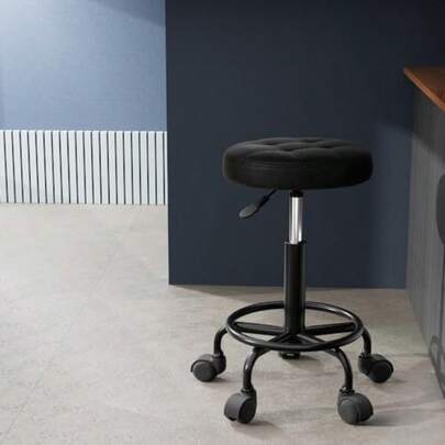 PU Salon Stool Round Bar Stools Swivel Lounge Drafting Chair Piano Guitar Seat Hairdressing Barber Chairs Outdoor Spa Indoor Home Office Kitchen Furniture Adjustable Height Lift Black