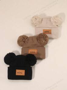 3pcs 0-16Y Unisex Black Beanie Hat For Toddler, Kids & Baby, Y2k Style, Newborn Knitted Hat For Outdoor, Warm Winter Cap Suitable For Daily Commute - Multicolor - View 6