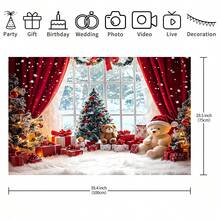 1 PC Christmas-Themed Decorative Hanging Cloth - Christmas Wonderland Snowman Background Cloth, Equipped With Red Curtains - Highly Suitable For Indoor Celebration Events, Photography Studio Shooting, And Holiday Gatherings. Indoor Party And Holiday Decoration Photography Background, Birthday Celebration Events,