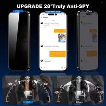 【2片隐私防窥膜+1个手机壳】两片钢化玻璃全覆盖隐私防窥膜+一个TPU透明防震手机壳，兼容 17 Pro Max/16 Pro Max/15 Pro Max/14 Pro Max/13/12/11/7/8，9H硬度，防刮花，兼容其他手机壳，保护您的隐私安全。 - 黑色 - 查看 5