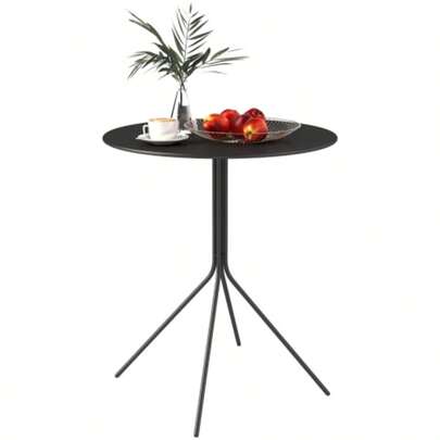 Outsunny Folding Garden Table Ø60 X 71 Cm, Weatherproof Steel Balcony Table, Round Side Table With Footrest, Outdoor Dining Table, Camping Table, Patio Table For Garden, Terrace, Balcony, Black