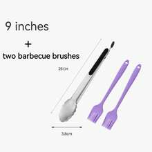 Stainless Steel BBQ Tongs Set - Heavy Duty Locking Tongs With Ergonomic Handle + 2 Silicone Basting Brushes, Multi-Functional For Grilling & Cooking - Black - View 15