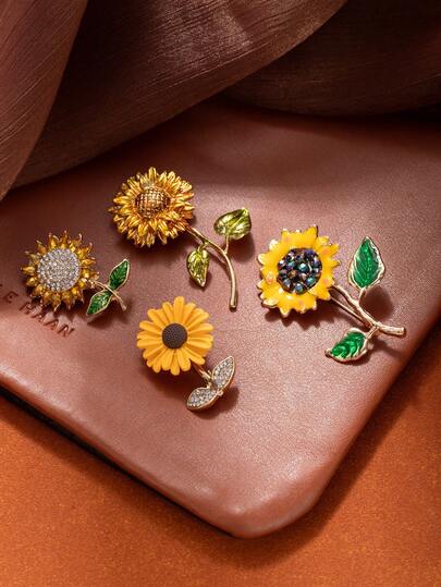 دبوس على شكل عباد الشمس للنساء - إكسسوار أنيق وأنيق مع تفاصيل شبيهة بالماس - مصنوع من سبيكة النحاس المتين - ديكور ملابس مثالي