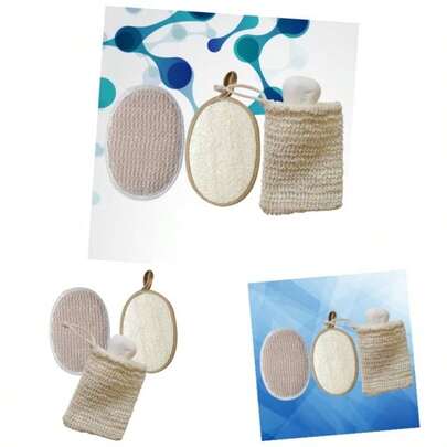 3Piezas Esponja Exfoliante Natural para Incluye Cepillos de Loofah Jabn Lino para Ducha y Spa
