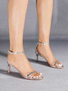 Giày sandal cao gót mũi vuông màu bạc dành cho nữ, kiểu dáng thời trang, gợi cảm và thanh lịch, phù hợp với trang phục mùa xuân hè. - Bạc - Xem 3