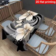 1pc Luxury Black & White Floral Butterfly Tablecloth, 3D Printed Rectangular Polyester Dining Table Cover, Easy To Clean, Ideal For Family Gatherings, Suitable For Dining Room, Living Room, Home Party, Indoor/Outdoor Use - Multicolor - View 6