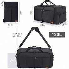120L Travel Duffle Bag For Men 34 Large Duffel Bag For Travel With Shoe Compartment Foldable Collapsible Overnight Weekender Bag Gym Bag For Men Women Waterproof And Tear Resistant Black 120L - Black - View 3