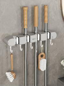 1 pieza Soporte multifuncional para trapeador, bolsa, organizador, almacenamiento, cocina - Gris - Ver 9