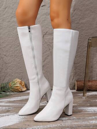 秋冬女士粗跟增高软底舒适百搭过膝时尚靴，优雅派对装扮，保暖显瘦过膝长靴，高跟鞋