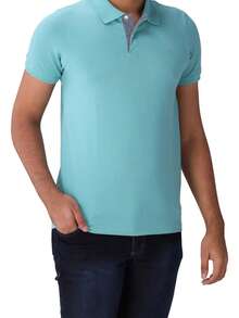 Ogochi Men's Basic Plain Polo Shirt With Logo, No Pocket, Original - Blue Meadow - View 6