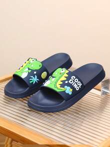 1 Pair Kids Cartoon Pattern Slippers, Fashionable & Versatile, Suitable For Boys & Girls Daily Casual And Outdoor Activities - Navy Blue - View 3