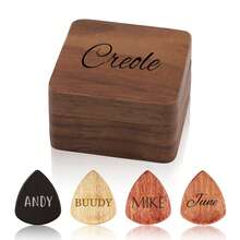 1 PC Personalized Guitar Picks, Custom Text Wooden Guitar Pick Case Box With Engraving, Wood Guitar Pick Organizer Music Gift For Guitarist Musician