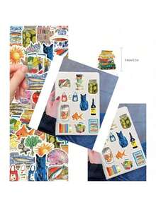 50pcs Vintage Mediterranean Style Graffiti Stickers Personalized Scrapbooking Notebook Phone Laptop Guitar Tumbler Planner Decor School Supplies Back To School - Multicolor - View 9
