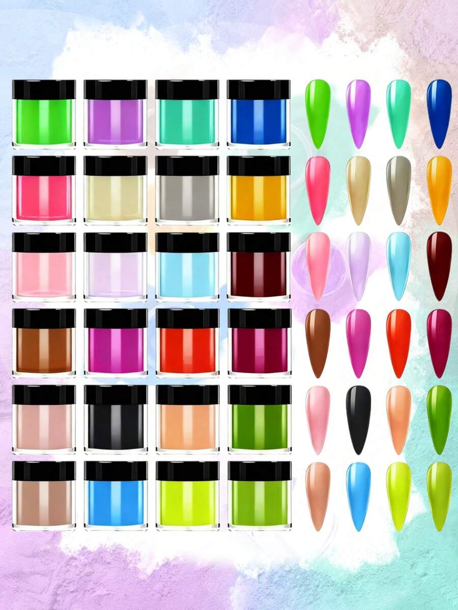 Bộ 24 màu bột acrylic làm móng, tự làm nghệ thuật tạo hình móng 3D, nối móng kiểu Pháp, không cần đèn UV, quà tặng cho nữ, bột làm móng UV 10g.