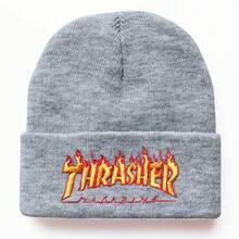 1pc Fashion Flame Letter Embroidered Knitted Hat Unisex Beanie Cold Hat Unisex, Autumn Winter Warm Knitted Hat, Lightweight And Warm Outdoor Hat Men And Women,Valentine's Day Couple's Accessories, Beanie - 螢光綠 - 查看 11