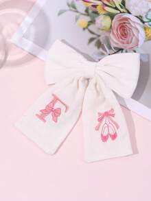 1件粉色A-Z 26字母刺繡蝴蝶結髮飾，甜美芭蕾女孩粉色蝴蝶結髮夾，白色布料髮夾，優雅生日女孩頭飾 - 彩色 - 查看 30