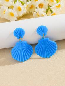 White Exaggerated Shell Design Pendant Earrings, Elegant Ocean Style Resin Jewelry, Fashion Festival Earrings