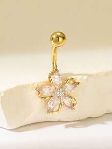 1pc Copper Plated Flower Belly Button Ring, Fashionable, Elegant, Versatile, Sexy For Party, Beach, Daily Casual Wear, Holiday Gift (Handmade, 1-3cm Tolerance)