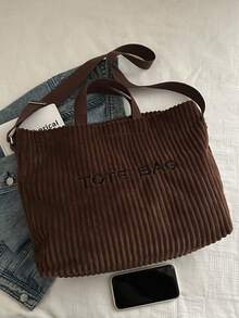 Retro European Style Fashion Corduroy Letter Print Women's Elegant Shoulder Handbag - Coffee Brown - View 9