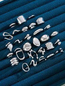 17KM 29pcs Simple Fashionable Vintage Coin Style Metal Geometric Asymmetrical Stackable Rings Set, Women/Couples/Friends Gift For Holiday, Date, Party, Wedding, Christmas, Valentine's Day