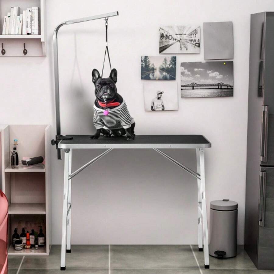 Pet Grooming Table, Dog And Cat Grooming Table, Grooming Table, Dog Grooming Accessories, Pet Grooming Table, Dog Grooming, With Arm, Foldable Groomer Table, Rubberized And Scratch-Resistant Dog Shearing Table - Black and White - View 1
