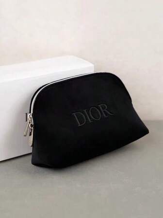 Christian Dior Bolsa de terciopelo negro esponjoso, bolsa con forma de concha premium