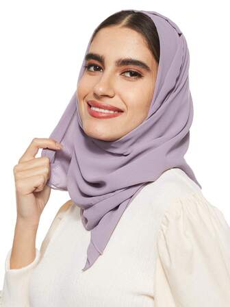 1件装女士珍珠雪纺头巾，纯色女士围巾，时尚优雅的日常通勤长袍