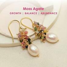 Gempires Pearl Drop Earring Women With Gemstone Beads In 14k Gold Plated French Hook Easy And Comfortable Wear - 多碧璽 - 查看 7