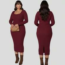 Vestido Feminino Decote Quadrado Manga Longa Premium