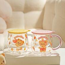 Cốc thủy tinh hình gấu bơ hoạt hình dễ thương có lưới lọc trà tích hợp - Thiết kế vẽ tay, nắp chống bụi, thủy tinh chịu nhiệt dùng để đựng cà phê, trà, đồ uống hàng ngày, lý tưởng cho gia đình, văn phòng, làm quà tặng & những người yêu thích phong cách dễ thương - Nhiều màu - Xem 2