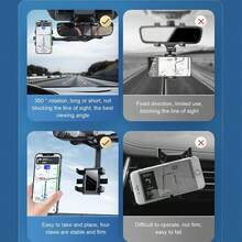 360° Rotatable And Retractable Car Phone Holder, Multifunctional Adjustable Mount, Universal Rearview Mirror Phone Holder For All Mobile Phones,Secure Grip For Navigation While Driving, Stylish Accessory,Flexible Positioning,Christmas - 黑色 - 查看 6