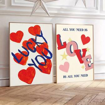 1/2pcs Quotes Wall Arts Posters, Which Feature Valentine's Day Themes As The Main Decorative Elements. It Presents A Modern, Minimalist, Romantic And Warm Style, Suitable For Wall Decoration In Living Rooms, Bedrooms, Study Rooms, Etc.(No Frame)