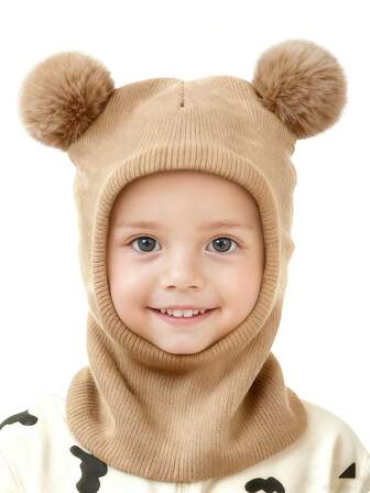 Kids' Double Ball Ear Ion Knitted Beanie Hat, Warm For Baby Boys And Girls