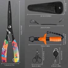 Set de instrumente de pescuit multifuncționale 6 în 1 din oțel inoxidabil - Clește de pescuit rezistent, clește de pescuit extra lung din titan negru anticoroziv antirugină, tăietor de fir, prindere pentru pește, mâner ergonomic antiderapant, echipament de pescuit durabil, portabil pentru camping, pescuit, uz în aer liber și casnic - alb - Vizualizare 6