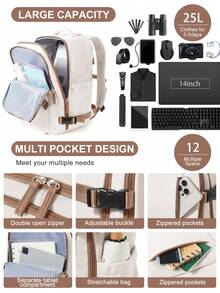 Zaino per laptop da 14 pollici, zaino da viaggio per piccole imprese da donna con più tasche, adatto per laptop da 14 pollici, design impermeabile, adatto per viaggi, weekend, colore nero, può essere utilizzato anche come zaino per libri, borsa da viaggio, zaino per studenti, zaino per il ritorno a scuola, regalo aziendale - Multicolore - Visualizzare 5