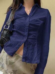 Sunny Girly Fall Women Clothes Y2K Back To School College Style Pleated Design All White Long Sleeve Shirt Top